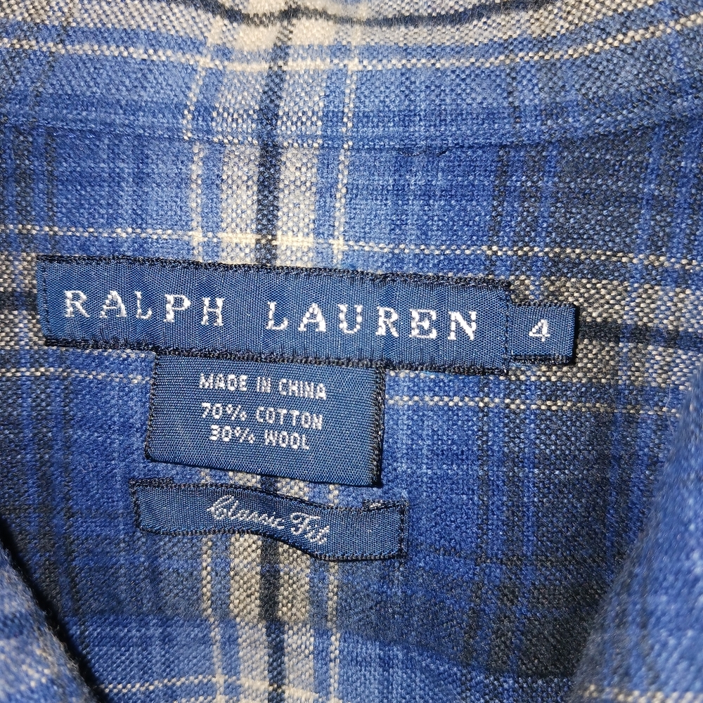Men's Size Small Ralph Lauren Classic Fit Flannel Blue Beige and Black Plaid - Picture 4 of 5